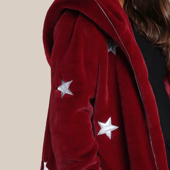 ⭐️ Shein Faux Fur Star Print Hoodie Jacket Coat size SMALL - Picture 4 of 16